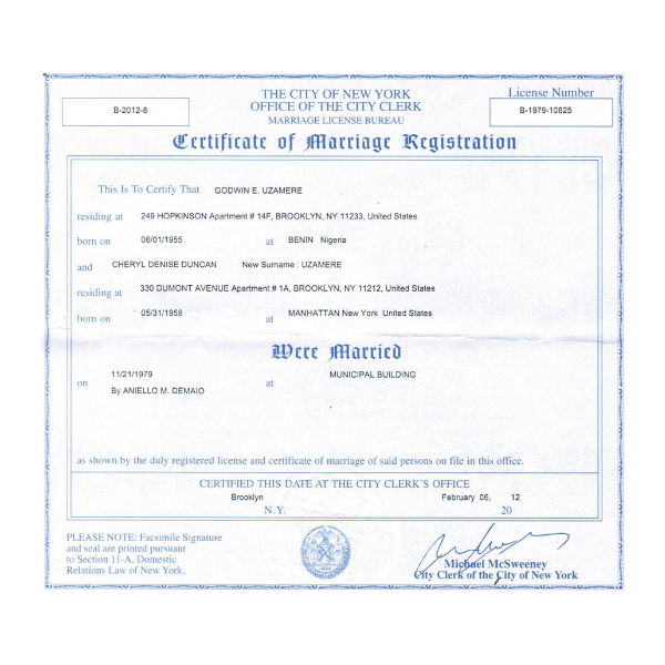 Certificate of Marriage Translation