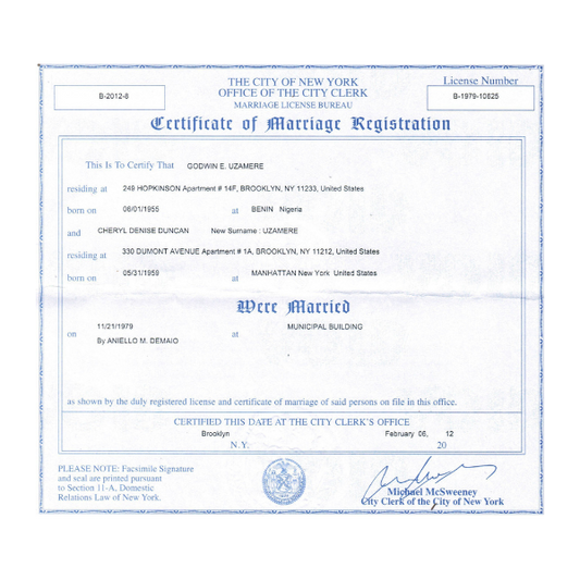 Certificate of Marriage Translation